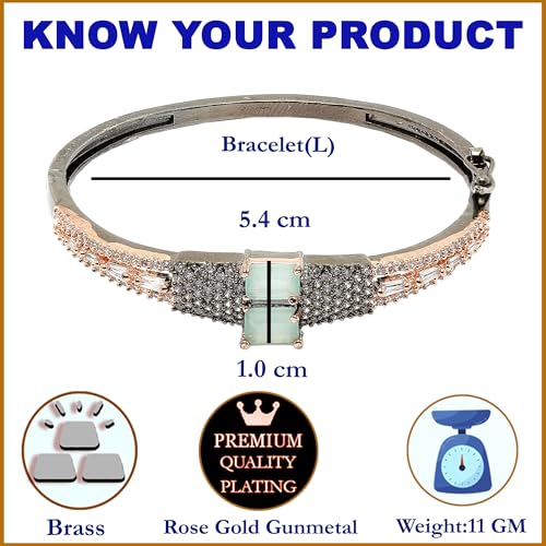 Image of ZENEME Rhodium-Plated Square Shaped American Diamond Studded Kada Bracelet For Girls and Women