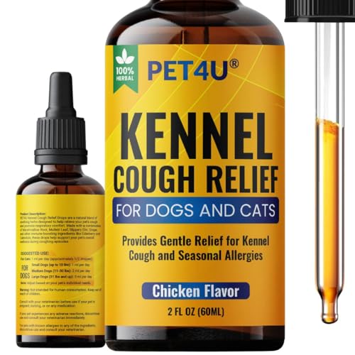 PET4U Kennel Cough Relief for Dogs & Cats - Natural Herbal Drops for Persistent Cough, Throat Irritation & Seasonal Allergies - Respiratory & Immune Support - Chicken Flavor