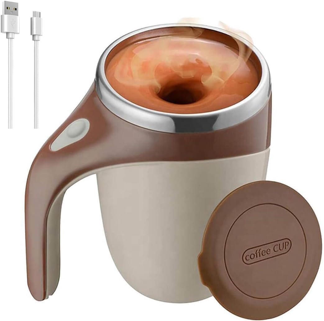 380ml Self Stirring Coffee Mug with Automatic Mixing Technology – Rechargeable Electric Cup with Lid for Milk, Tea & Hot Chocolate