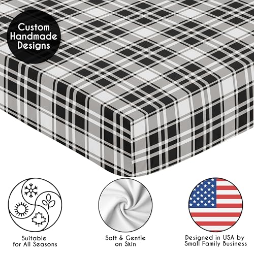 Image of Sweet Jojo Designs Fitted Baby Crib Sheets (Black & White Gingham Plaid) for Boys or Girls, Infant Nursery, Toddler Room - Standard Size (Checkered, Classic, Tartan, Gender Neutral, Rustic, Farmhouse)