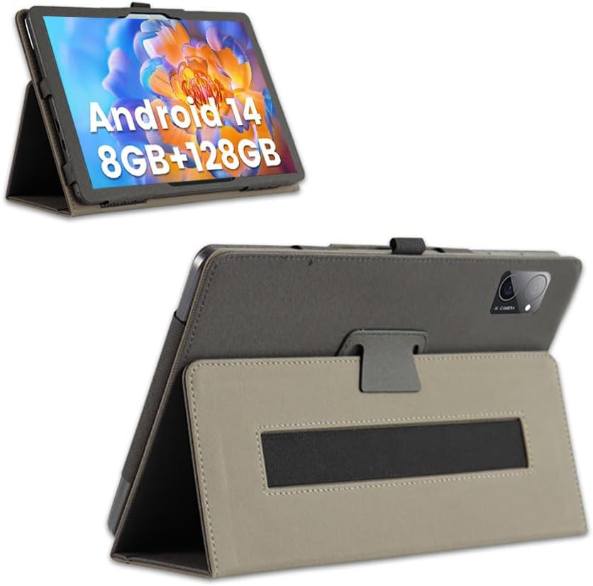 Azeyou AT1016U Tablet 10.1 Inch Case with tablet, viewed from a different angle, highlighting the stand.