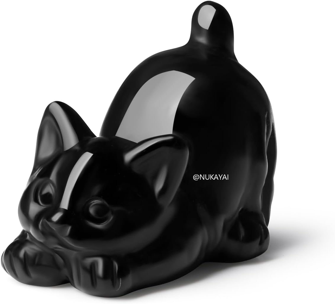 2" Black Cat Figurines Statue Sculpture Obsidian Crystals and Healing Stones Natural Gemstones Carved Kitten Cute Office Room Home Cat Decor Gifts for Mother Cat Lovers Women Men