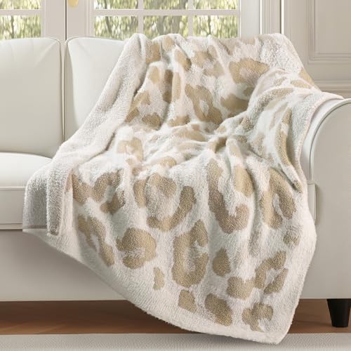 Leopard Throw Blanket for Couch Bed Sofa Ultra Soft Cozy Animal Print Blanket, Lightweight Western Decor Plush Cheetah Throw, Blanket for Women & Teen Girls 50x60 Inches Beige