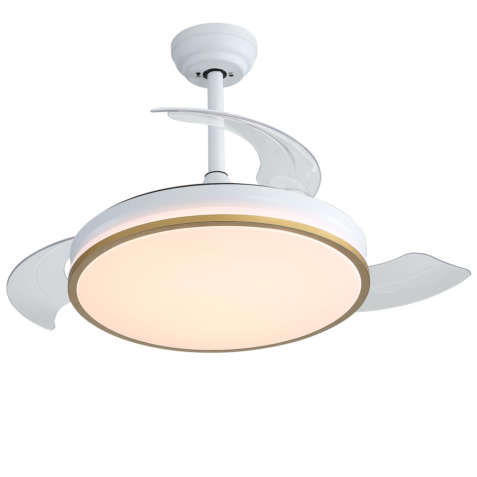 Jumoking Ventilatori da Soffitto con Luce LED 47 W, 106 cm, Ventilatore da Soffitto, Pale retrattile, 3 Temperature di Colore Regolabili, 6 Velocità, Timer, Motore DC Reversibile (Gold, 3 Lame)