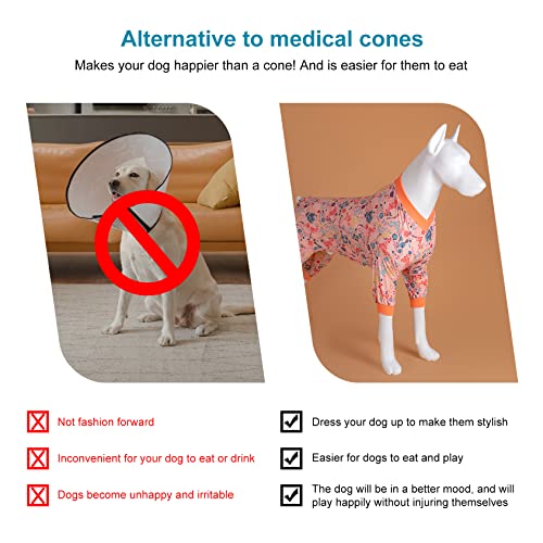 LovinPet Large Dog Pajamas, Pet Anxiety Relief Shirt, Pet Pajamas for Dogs, Anti Licking, Dog Surgery Recovery Clothes, Breathable Stretchy Fabric, Red, Shimmering Blooms Blush Print, Large - Thumbnail 6
