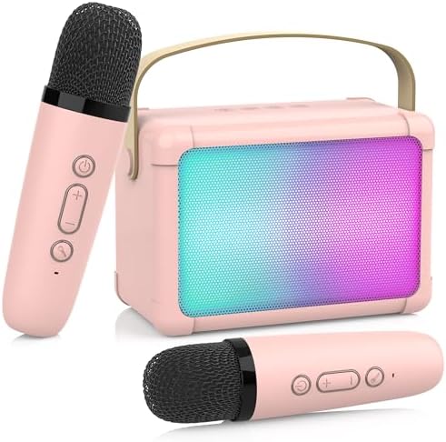 Karaoké Bluetooth 5.0 Machine Karaoké Portable Avec 2 Micros Sans Fil - Mini Enceinte Bluetooth Avec Lumières Pour Enfants Et Adultes Cadeau Karaoké Familial