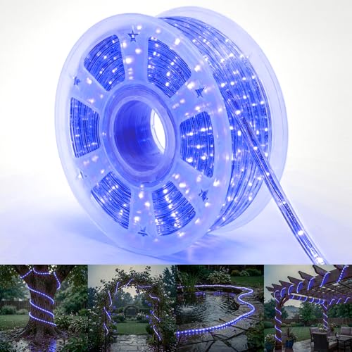 Image of 100ft Rope Lights For Outside, Connectable & Flexible Tube Lights with 8 Modes Controller,Waterproof Blue LED Rope Lighting for Deck,Garden,Pool,Patio,Bedroom, Indoor & Outdoor Landscape Strip Light
