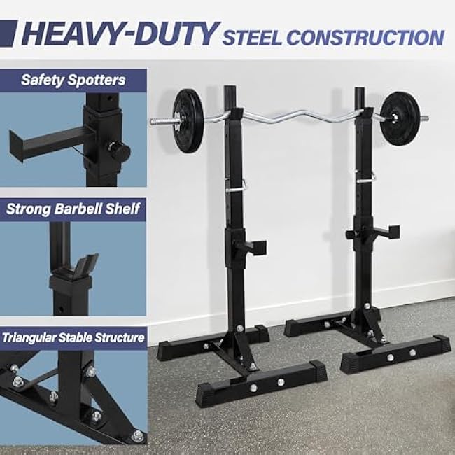 F2C Adjustable Squat Rack Pair 41-66 Sturdy Steel Barbell Bench Press Stand GYM/Home Gym Portable Dumbbell Racks Stand Max 550lbs