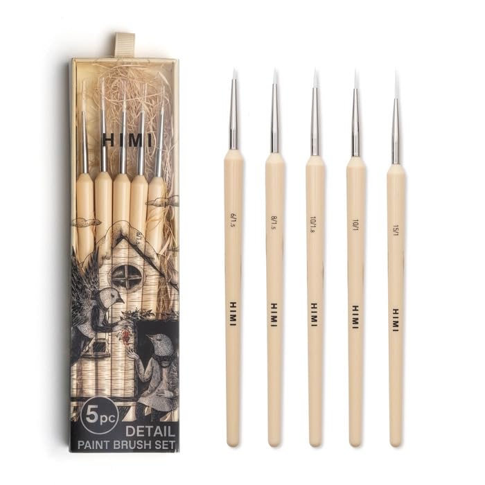 Image of HIMI Gouache /Paint Brushes Set 5 Pcs for Acrylic Oil Watercolor Face & Body Gouache Painting Nice Gift Art hobbyist,Adults (Cream)