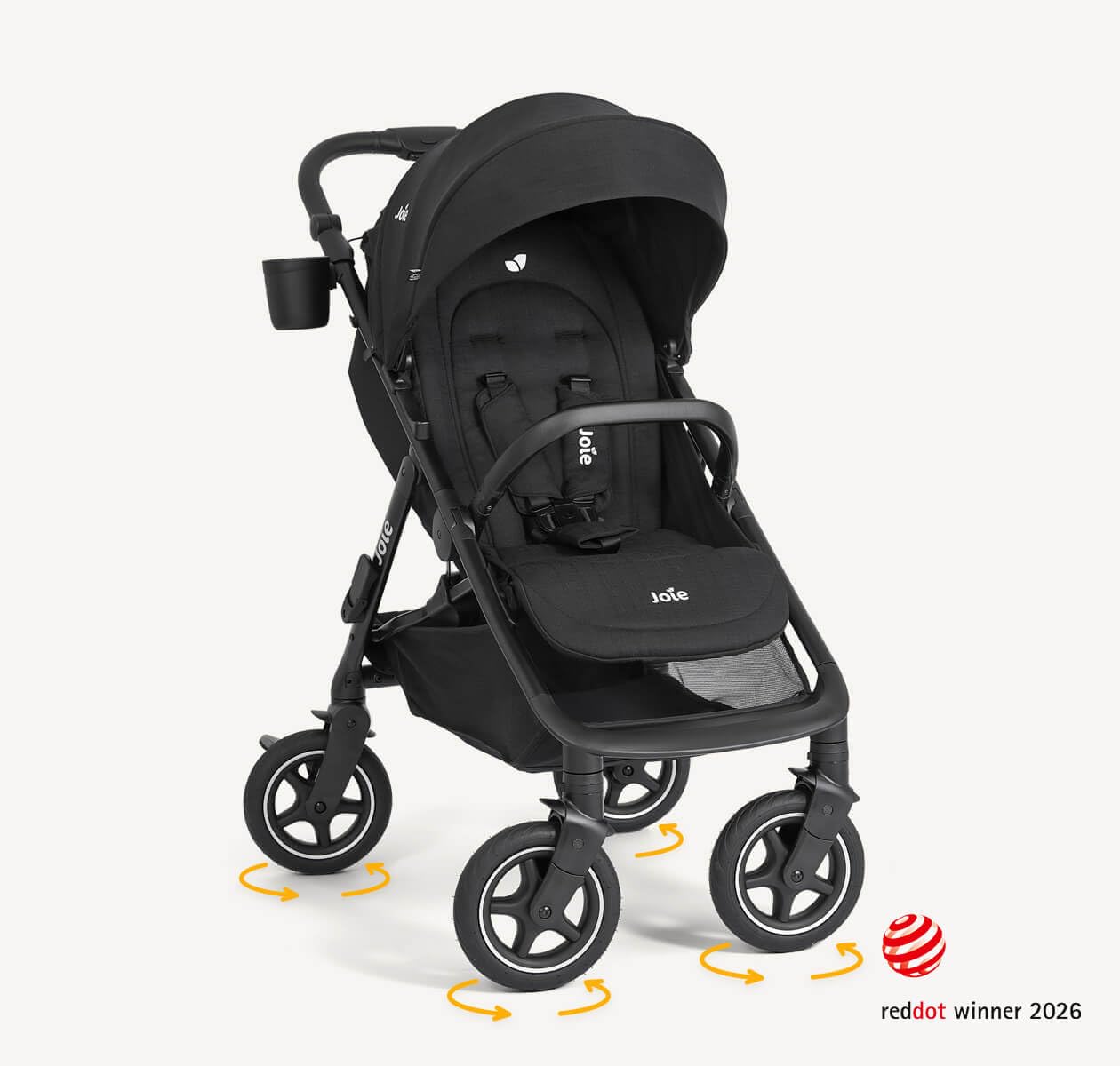 Joie Mydrift Passeggino con Ruote a 360°, Chiusura Compatta con Una Mano, Cintura di Sicurezza a 5 Punti, Cesto Portaoggetti Grande, Dalla Nascita fino a 22 kg, Raven