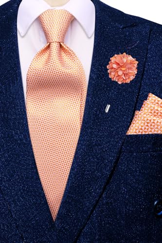 Image of Hi-Tie Mens Paisley Floral Striped Ties Set Silk Necktie and Lapel Pin for Men Pocket Square Cufflinks Set Business Wedding