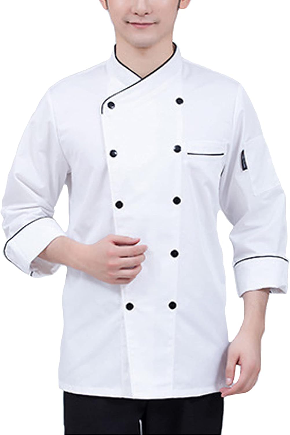 Chef Coats for Men Unisex Chef Coat Men's Long Sleeve Chef Jacket Restaurant Kitchen Cooking Chef Uniform Lightweight Button (Color : White, Size : C(XL))