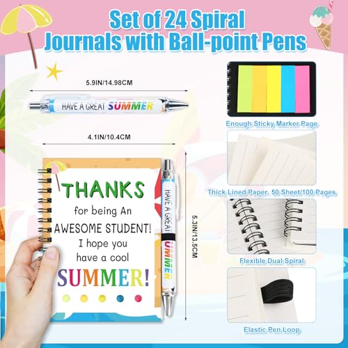 Marhpveua 24 Sets/ 48 Pcs End of Year Spiral Notepads Bulk Summer Spiral Notebooks and Ballpoint Pens End of Year Gifts for School Graduation Reward Teacher Supply Summer Party Favor