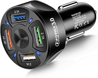 4-Port Car Charger Adapter,QC3.0 Fast Charging with LED Light Display Cigarette Lighter USB Charger Compatible with iPhone 14 Pro MAX/13 MacBook Pro iPad Pro Galaxy All Smart (Black)