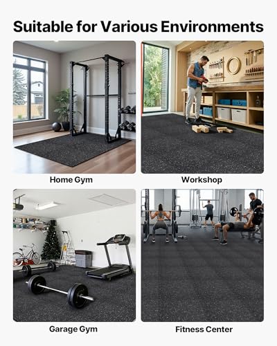Image of VEVOR 0.4Inch 48sq.ft 12 Tiles Gym Flooring for Home Gym, Rubber Top with High Density EVA Foam, 24 x 24In Gym Floor Exercise Equipment Mats, Interlocking Gym Mats, Puzzle Workout Mats, Black & Gray | Rubber Top with High Density EVA Foam, Lightweight Gym Floor Exercise Mats, Interlocking Puzzle Workout Mats, Black & Gray