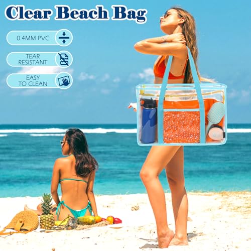 Image of Fammart Clear Beach Bag for Women, Large Pool Tote Cruise Vacation Essentials - Zipper Closure, Waterproof, Sandproof