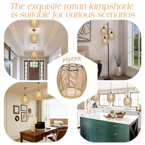 4 Pack Rattan Lamp Shade for E26 Base Pendant Light Shade by WKWKTOTO - Used condition - Image 3