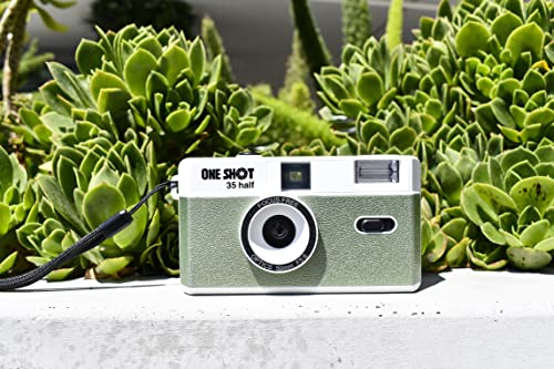 1 Shot Point And Shoot 35Mm Film Camera Reusable One Shot Half Frame Camera, Built In Flash, Bundled With One Roll Asa/Iso 400 Black & White Film 18 Exp, Battery Is Not Included (Green Color) #TOP6