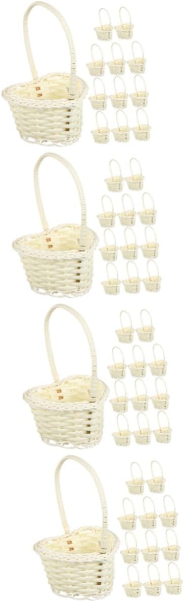 4sets Rustic Woven Flower Girl Baskets for Weddings Lightweight Handle Baskets for Petals Decorations for Wedding Parties Celebrations 12pcs*4