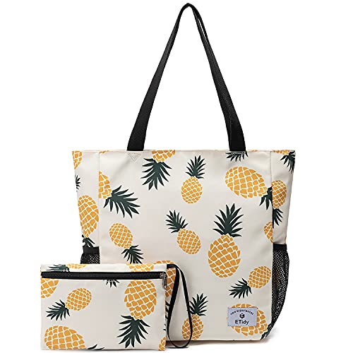 Image of ETidy Large Capacity Foldable Tote Bag With Zipper Waterproof Sandproof Women Beach Bag Handbag Gym Bag Travel Shopping Bag