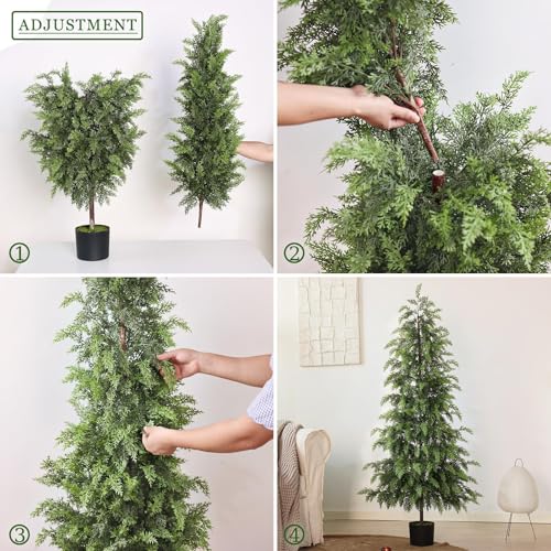 Image of Lifelike Touch Artificial Cedar Christmas Trees for Front Porch (2Set 4FT)