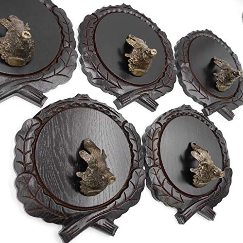 GTK - Juego de 5 placas de cuña talladas oscuras AF 17,5 cm con 5 piezas de cabeza de cuña grande, tabla de cuñas, tabla de especias, cartel para trofeos