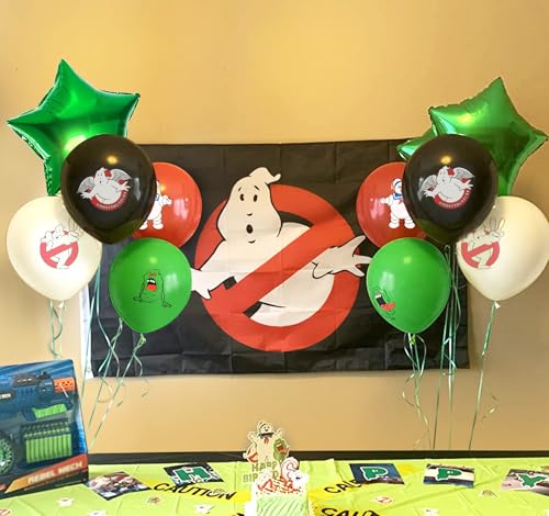 Ghost-busters Party Decorations Birthday Decorations Happy Birthday Banner Backdrop with Funny FlagBalloons and Ribbon for Boys Girls Men Women