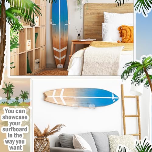 Yousoontic Surfboard Wall Mount Clear Acrylic Surf Board Display Indoor Wall Decor Vertical Surfboard Rack for Shortboards Fish Boards,and Funboards,Holds 50 Lbs(Width Base) by Yousoontic - Image 4