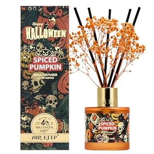 Airkeep Halloween Reed Diffuser Set,3.38 fl oz (100 ml) – Spiced Pumpkin Oil Diffusers with 8 Reed Sticks, Home Fragrance Reed Diffuser for Bathroom Shelf Decor