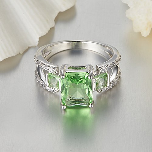 Narica Women's 925 Silver Plated 8Mmx10Mm Emerald Cut Green Amethyst Cz Wedding Engagement Ring Band Size 10 #TOP3