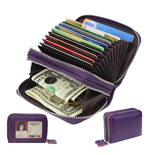 TraderPlus Women's RFID Blocking Leather Zipper Card Wallet Small Purse Credit Card Case Holder for Mother Day Gift (Purple)