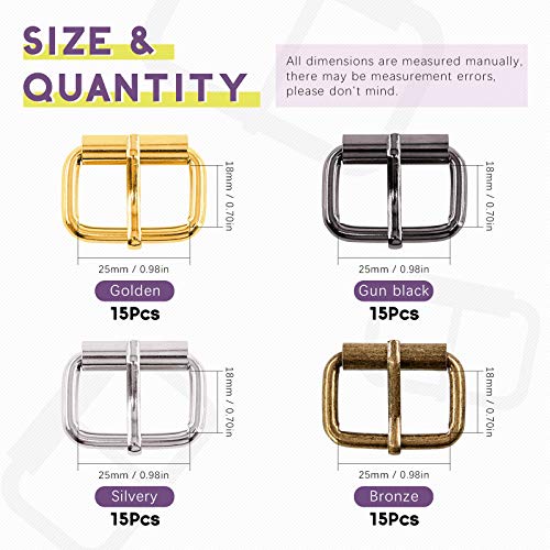 Swpeet 60Pcs Heavy Duty 1 Inch / 25Mm Metal Roller Buckles, Webbing Belts Buckle Metal Rings For For Belt Bags Diy Accessories Keychains Belts And Dog Leash - Sliver, Bronze, Gold, Gun-Black (Metal Roller Buckles) #TOP1
