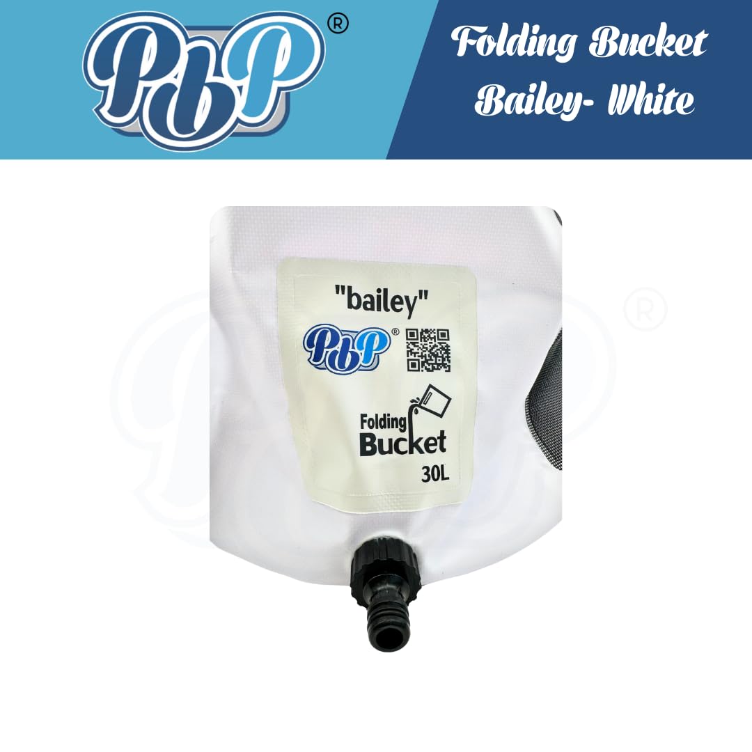 PBP Bailey Seau utilitaire pliable pratique, capacité de 30 l, avec raccord rapide de tuyau (blanc)
