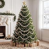 Ceenna 8 Pack 9 ft Rustic Christmas Wood Bead Garland for Xmas Tree Mantel Fireplace Stairs Coffee Table Decor Farmhouse Wooden Beads for Holiday Christmas Home Indoor Decor, Total 72 ft(Natural)