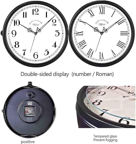 American Iron Vintage Train Station Clock Double Sided Wall Clock, Double Sided Metal Clock, European Antique Silent Double Sided Wall Clock for Patio, Garage, Fence, House, Living Room Art Decoration by WRAJPQM - Used condition - Image 6
