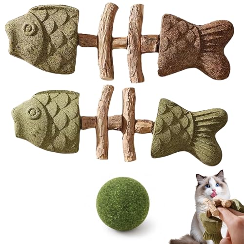 3 Pack Catnip & Silvervine Chew 2026 New Creative Fish Bone Cat Dental Chew Toy Natural Cat Sticks that Clean Teeth Durable Wooden Feline Tooth Care Tool (Catnip+Mixed Flavor)
