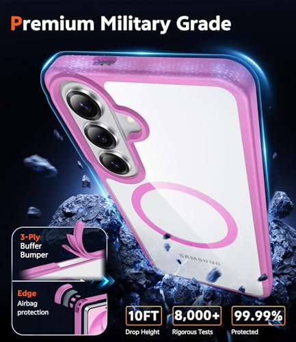 Image of FNTCASE for Samsung Galaxy S26-Plus Case: Clear Magnetic Phone Cases with Screen Protector Compatible with Magsafe Slim Anti Yellowing Shockproof Protective Transparent Cover (Pink Magnetic)