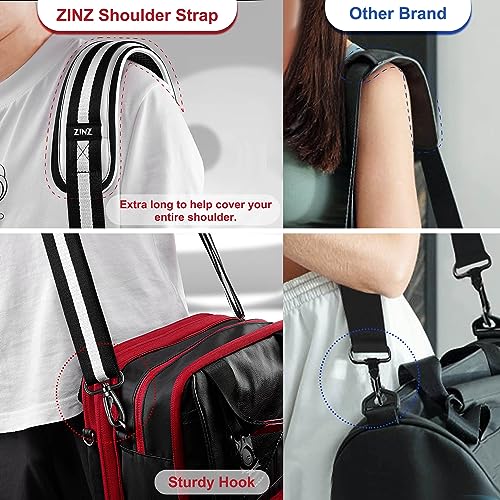Image of ZINZ 74 inch Shoulder Strap with Fixed Pad and Dual Balanced Buckles,Black-White-Black Stripe