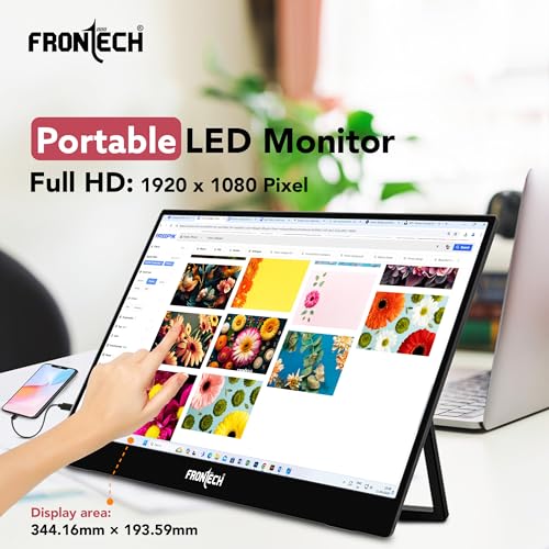 Image of FRONTECH 15.6 inch Portable LED Monitor, Full HD IPS, Dual Type-C & Mini HDMI, Built-in Speakers, 180 Stand, Works with Laptop /PS5 /Switch /Phone, 1-Year Warranty (MON-0023)