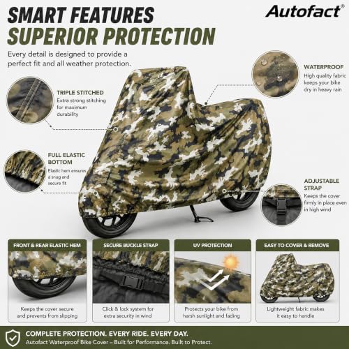 Image of Autofact Waterproof Bike Cover Compatible for All Bike Models Length 2040Mm