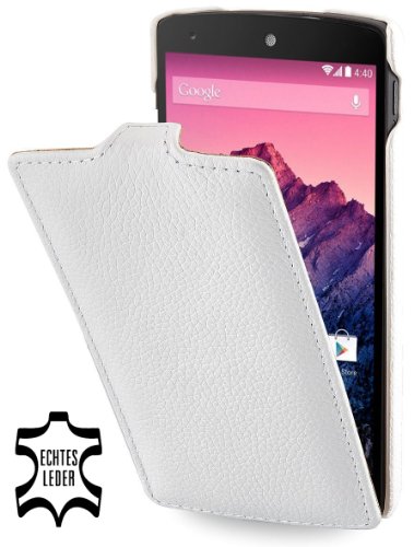 StilGut UltraSlim, Funda de Cuero Genuino para Google Nexus 5, Blanco