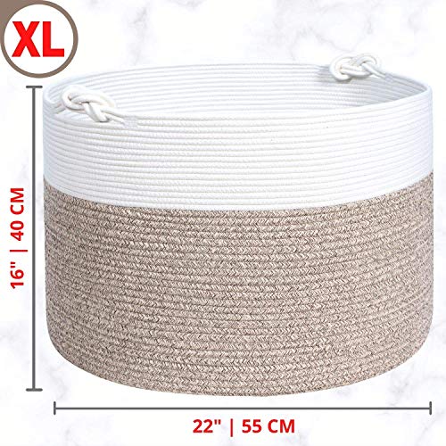 Mintwood Design Xxxxlarge 22 X 16 Inches Decorative Cotton Rope Basket, Blanket Basket Living Room, Laundry Basket, Woven Basket, Toy Storage Baskets Bin, Round Basket For Pillows, Towels, Light Brown #TOP5