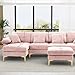 OUYESSIR U-Shaped Sectional Sofa Couch, 4 Seat Sofa Set for Living Room, Convertible L-Shaped Velvet Couch Set with Chaise Lounge, Ottoman and Pillows,114 inches (Pale Pink)