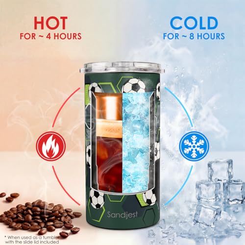 Image of Soccer Can Cooler 12oz - Stainless Steel Insulated for Men Brother Buddy Players - Travel Mug Cups - Tumbler Cans Koozie, Sport Gift for Birthday, Christmas