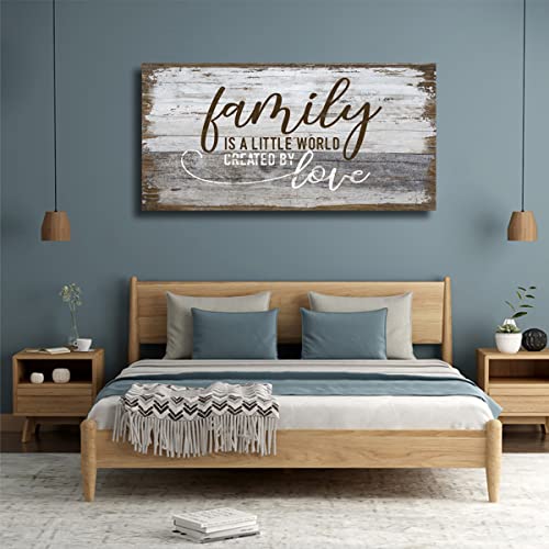 Family Is A Little World Created By Love Canvas Wall Art Rustic Letters Prints Retro Farmhouse Wooden Board Canvas Pictures Wall Decor Vintage Canvas Artwork For Living Room Decoration 20" X 40" #TOP5