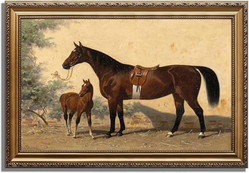Peinture de cheval vintage encadré doré art mural de prestige pour bureau