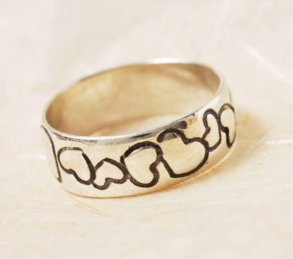 925 Sterling Silver Handmade Heart Promise Wedding Band Ring Mothers Day Gift For Her Mom