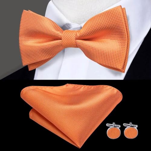 Corbatín de seda sólido para hombre con set de gemelos miniatura 3