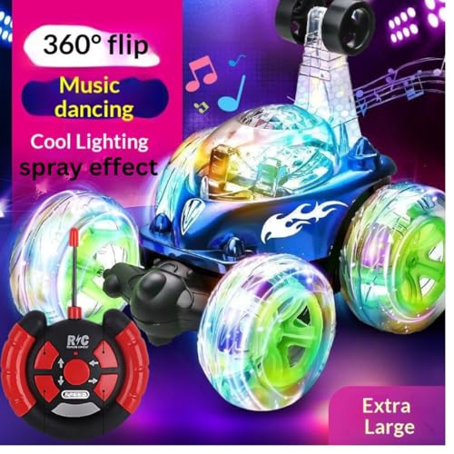 Image of Rechargeable 360 Rotation RC Stunt Car for Kids - Dual-Sided High-Speed Remote Control Car with LED Lights, Mist Spray & Music | Flips, Spins & Drift Toy Vehicle for Boys(stun twith Smoke)