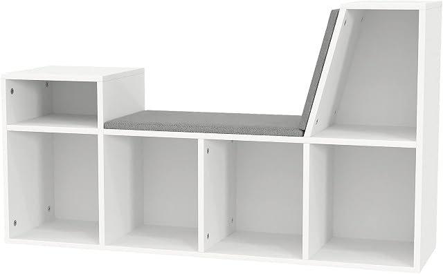 Hironpal 5-Cube Open Shelf Bookcase, Modern Bookshelf Storage Cabinet with Reading Nook and Cushioned Seat Childrens Bookshelf Toy Organiser for Children's Room Living Room and Playroom